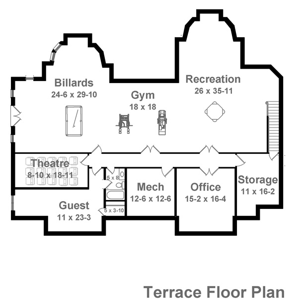 European Greek Revival Lower Level of Plan 72115