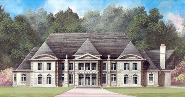 Colonial, Greek Revival Plan with 6970 Sq. Ft., 5 Bedrooms, 5 Bathrooms, 4 Car Garage Elevation