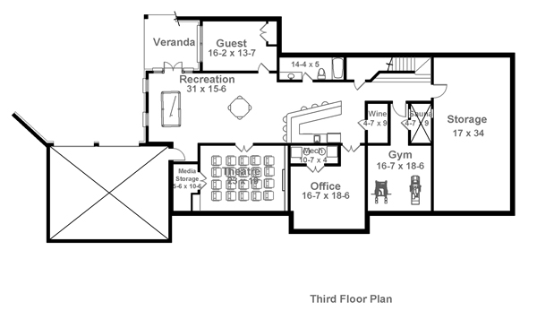 Colonial Greek Revival Lower Level of Plan 72124