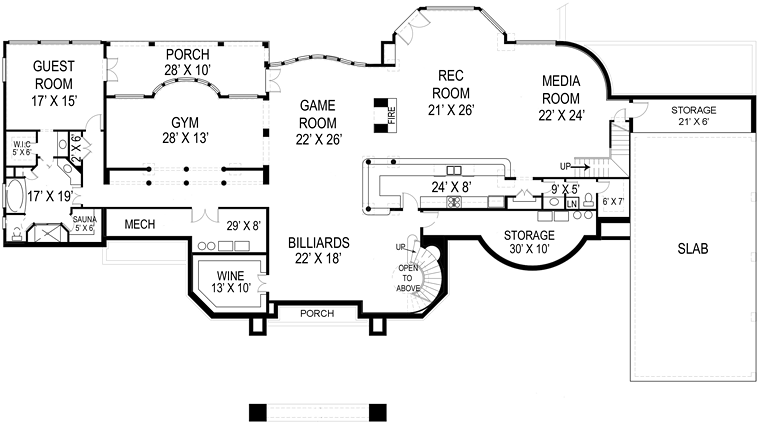 Colonial Greek Revival Lower Level of Plan 72129