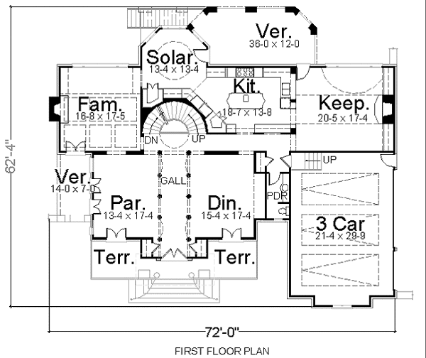 European Greek Revival Level One of Plan 72132