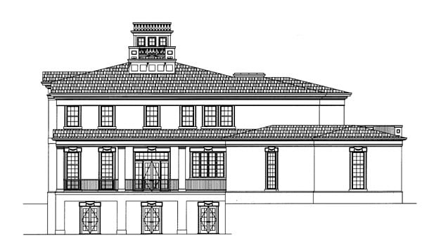 Colonial, Greek Revival Plan with 5613 Sq. Ft., 4 Bedrooms, 6 Bathrooms, 3 Car Garage Rear Elevation