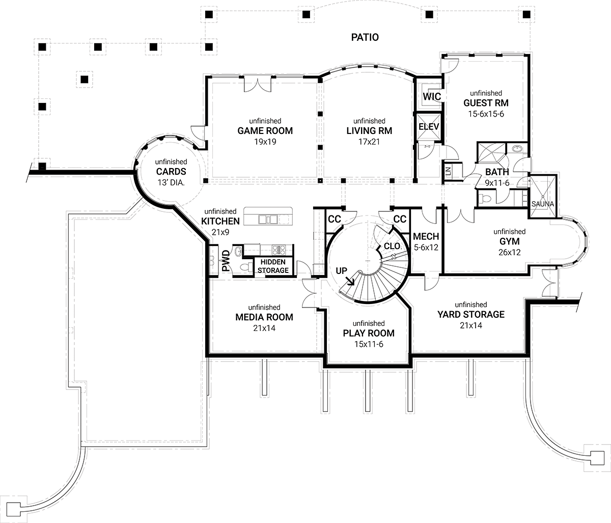 European Greek Revival Lower Level of Plan 72155