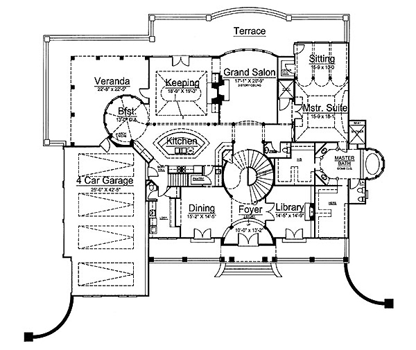 European Greek Revival Level One of Plan 72155