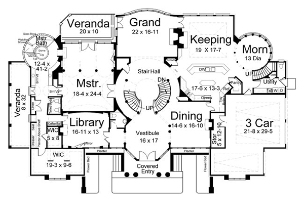 Colonial Greek Revival Level One of Plan 72159