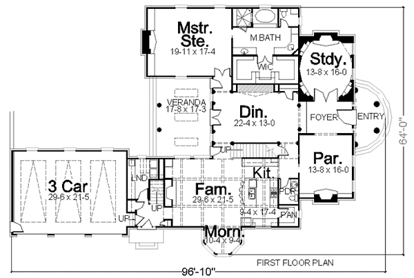 Colonial Greek Revival Level One of Plan 72160