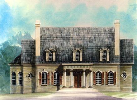 Colonial Greek Revival Elevation of Plan 72160