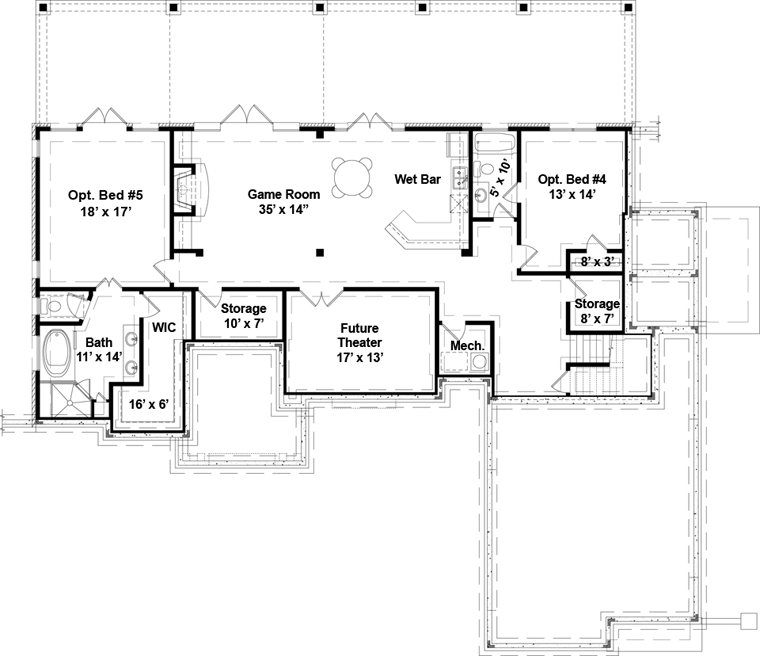 European French Country New American Style Traditional Lower Level of Plan 72166