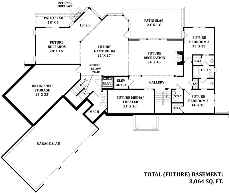 Ranch Lower Level of Plan 72169