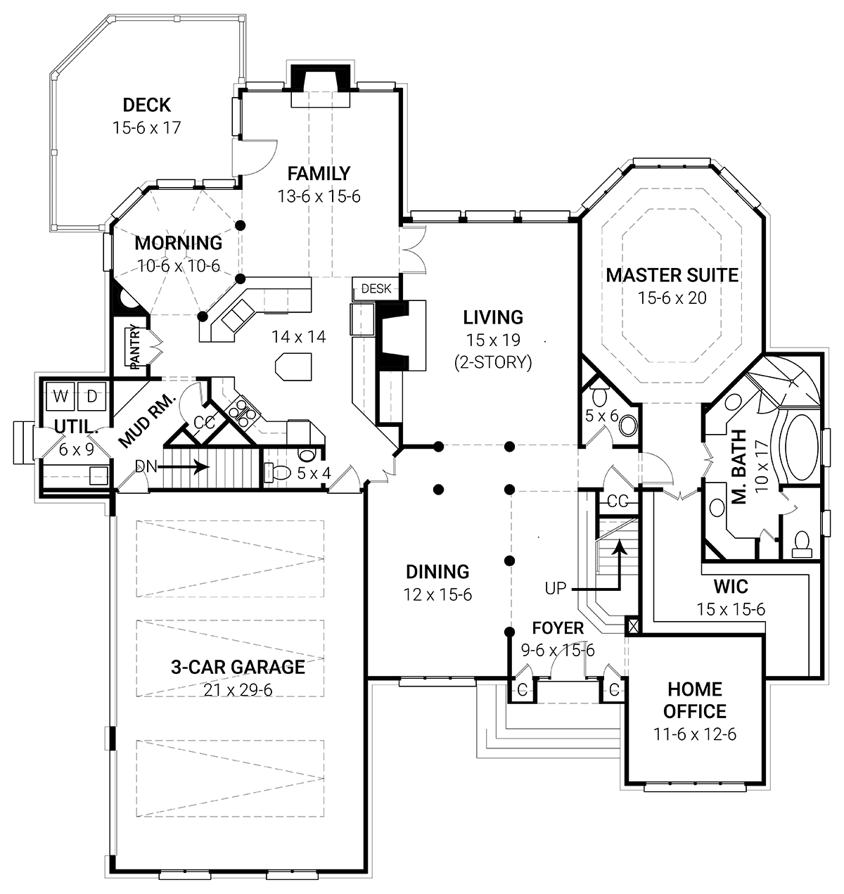 Colonial European Greek Revival Level One of Plan 72205