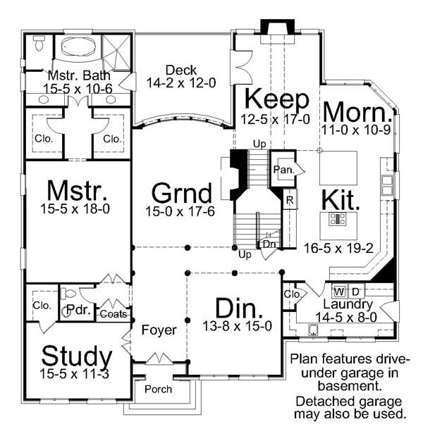 European Greek Revival Level One of Plan 72210