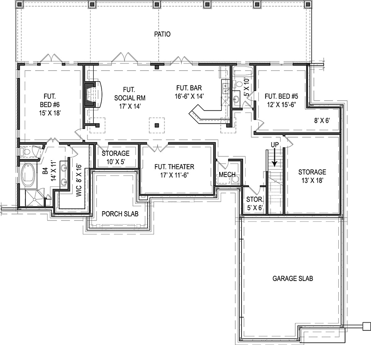 Cottage Craftsman Traditional Lower Level of Plan 72220