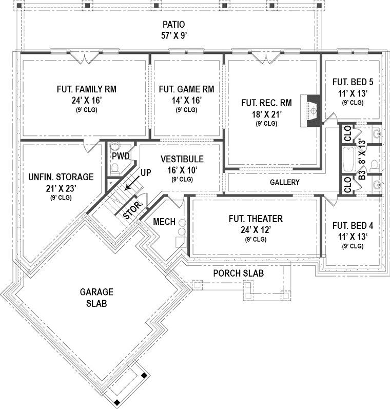 Craftsman Tudor Lower Level of Plan 72222