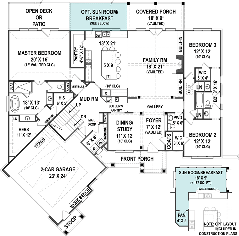 Craftsman Tudor Level One of Plan 72222