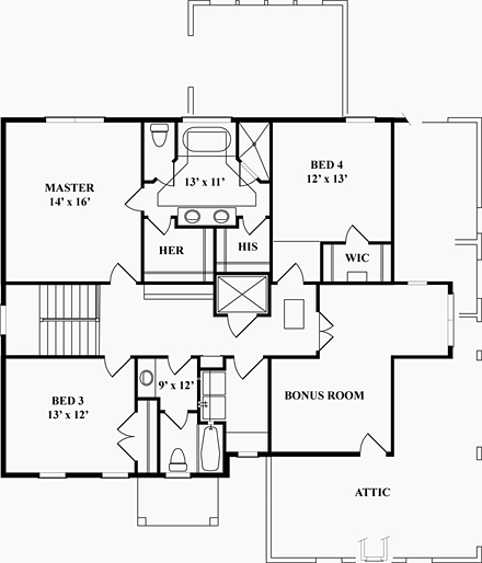 House Plan 72231 Second Level Plan