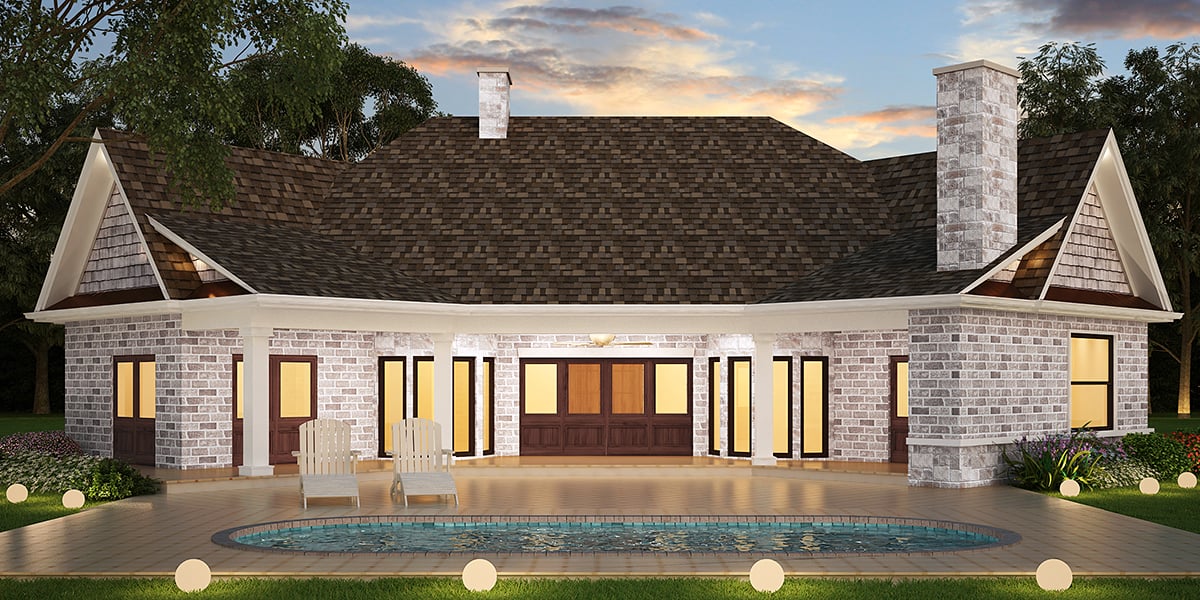 Country Craftsman Traditional Rear Elevation of Plan 72238