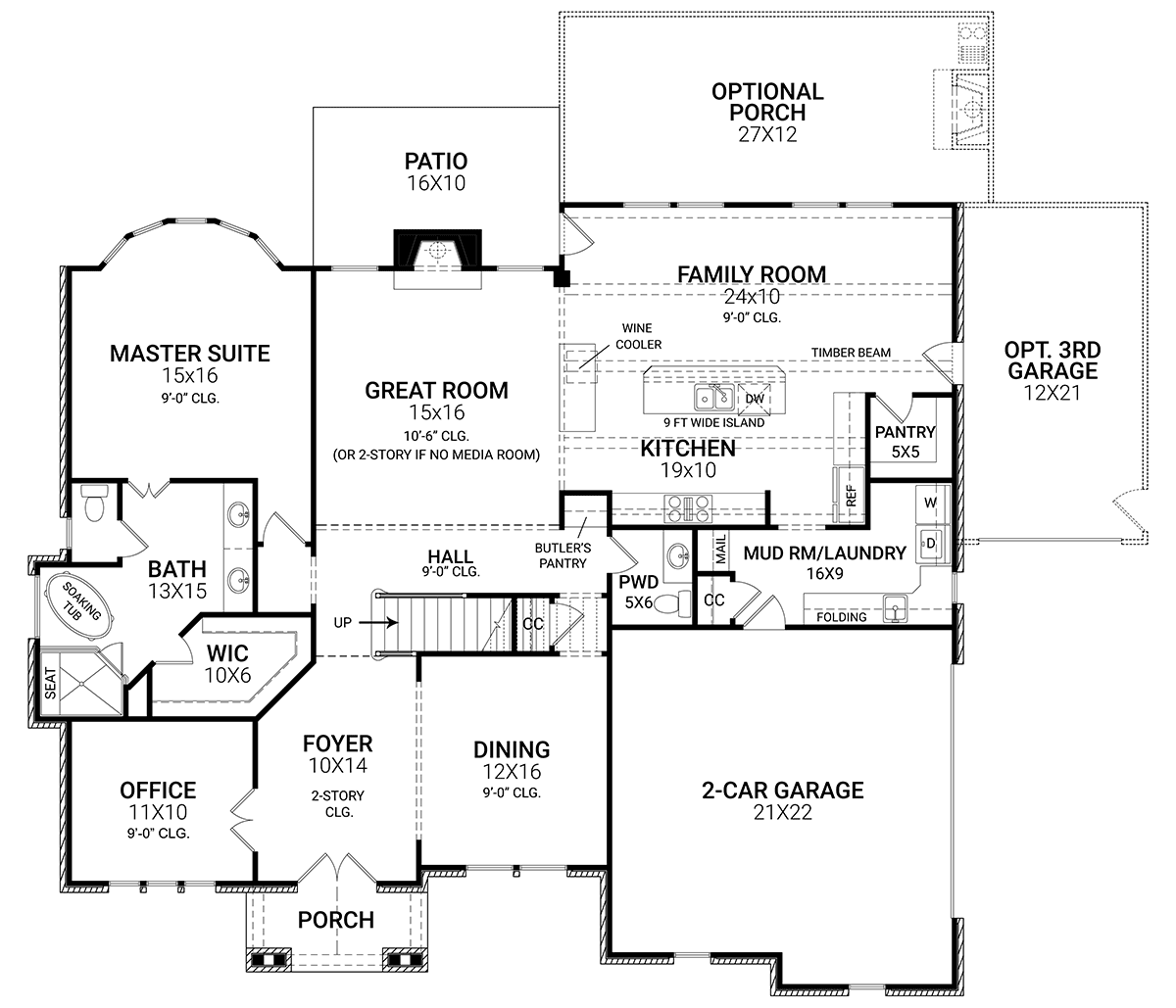 Colonial Craftsman European Southern Level One of Plan 72244