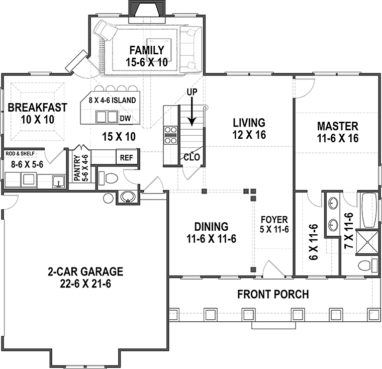 Colonial Country Craftsman Southern Level One of Plan 72247