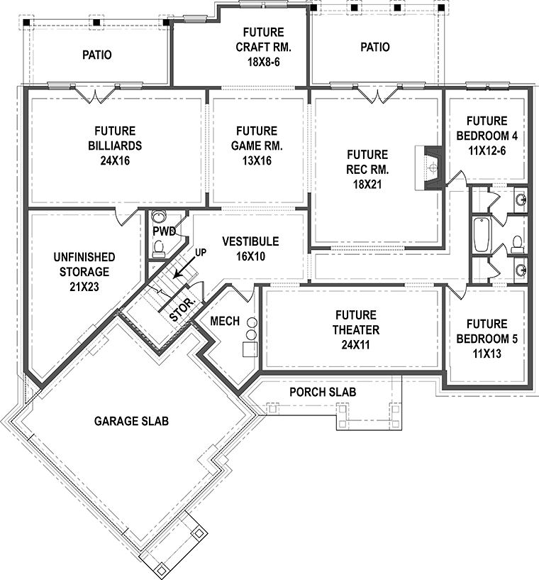 Country Craftsman Lower Level of Plan 72248