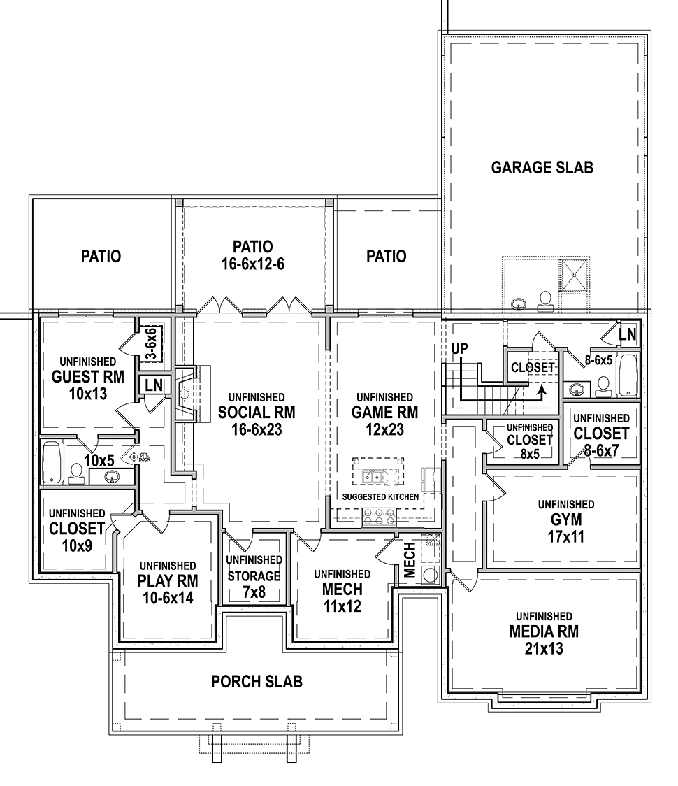 Country Farmhouse One-Story Southern Lower Level of Plan 72250