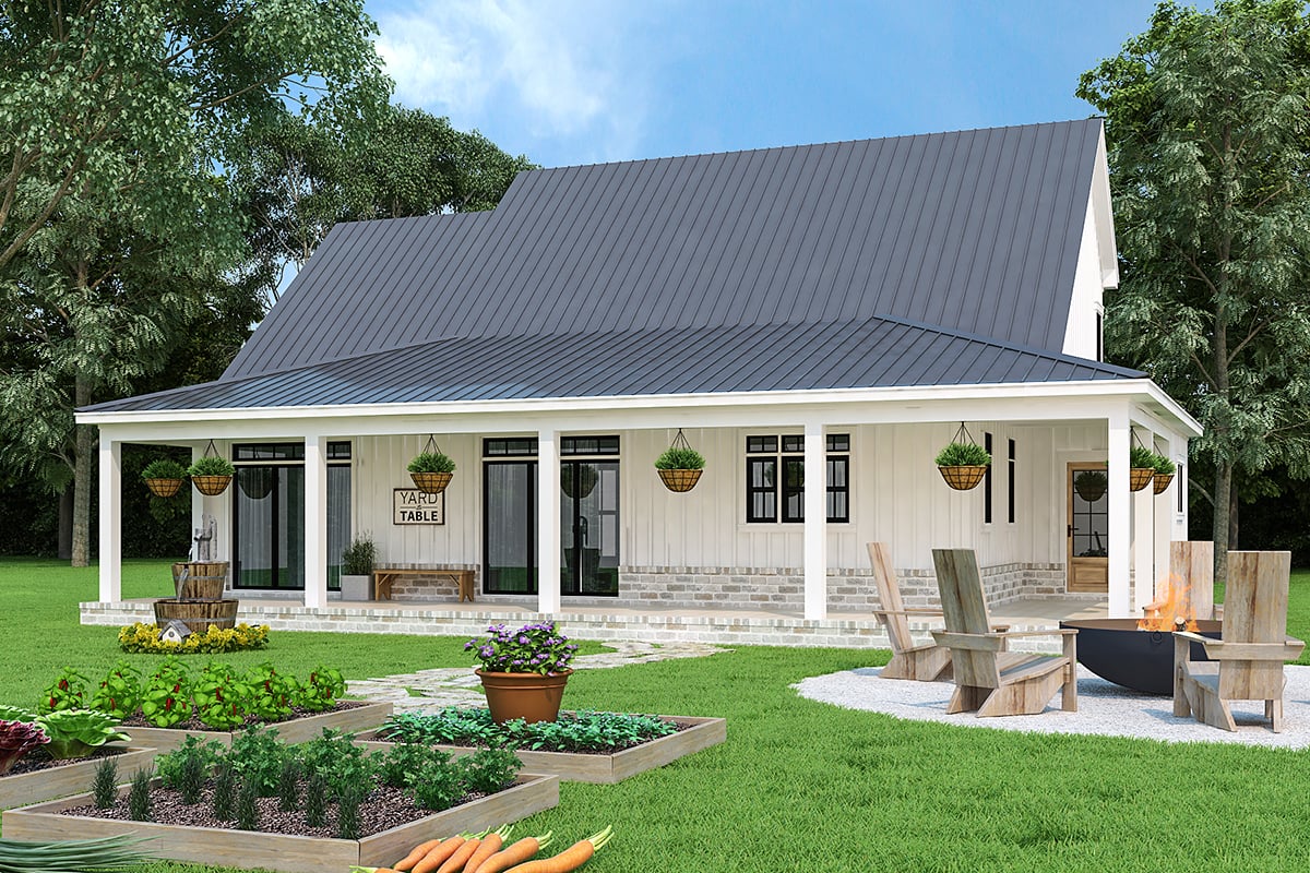 Country, Farmhouse, Southern House Plan 72252 with 3 Beds, 4 Baths, 2 Car Garage Rear Elevation