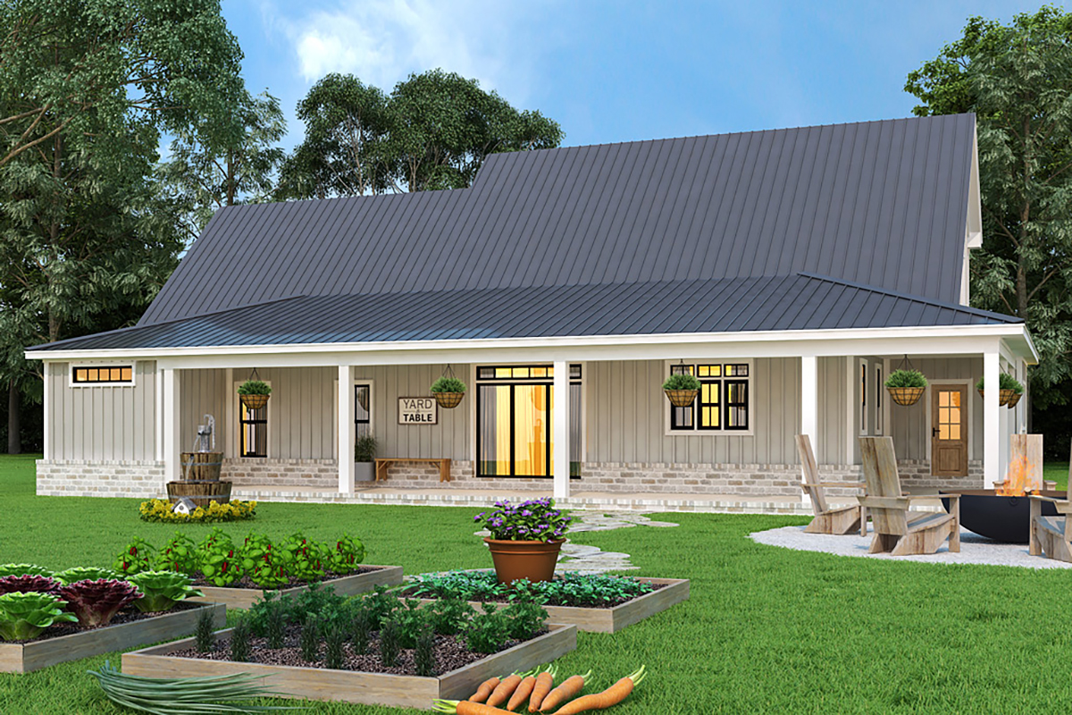 Farmhouse, Ranch, Traditional Plan with 2230 Sq. Ft., 3 Bedrooms, 3 Bathrooms, 2 Car Garage Rear Elevation