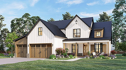 Country Craftsman Farmhouse Southern Elevation of Plan 72260