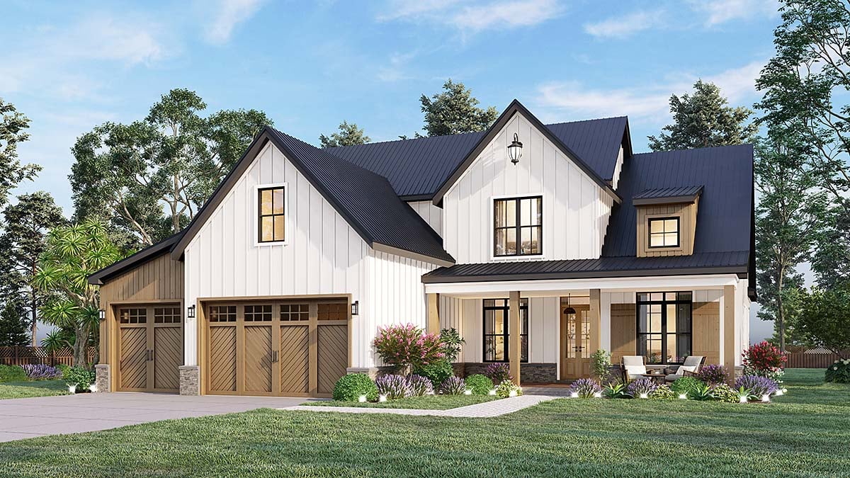 Country, Craftsman, Farmhouse, Southern Plan with 2017 Sq. Ft., 3 Bedrooms, 3 Bathrooms, 3 Car Garage Elevation