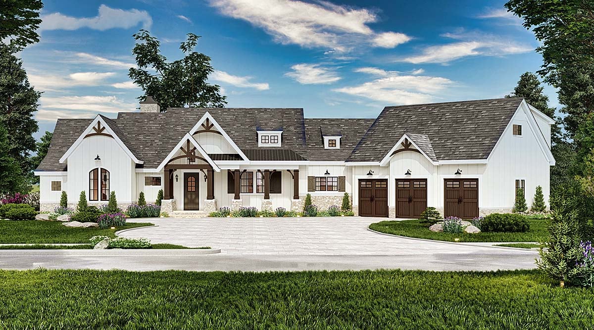 Country, Craftsman, Farmhouse, New American Style, Traditional Plan with 2537 Sq. Ft., 3 Bedrooms, 3 Bathrooms, 3 Car Garage Elevation