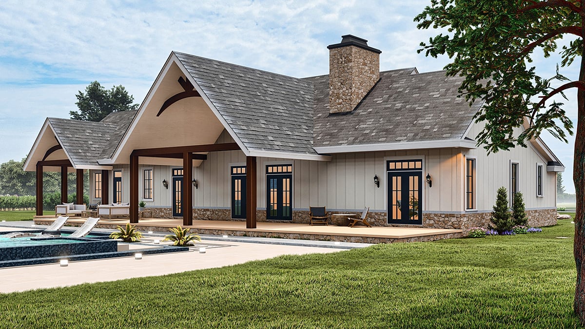 Country, Craftsman, Farmhouse, New American Style, Traditional Plan with 2537 Sq. Ft., 3 Bedrooms, 3 Bathrooms, 3 Car Garage Rear Elevation