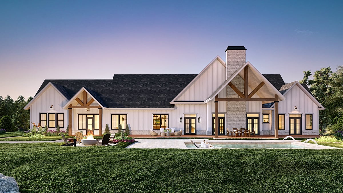 Country, Craftsman, Farmhouse, Traditional Plan with 3686 Sq. Ft., 4 Bedrooms, 4 Bathrooms, 3 Car Garage Rear Elevation