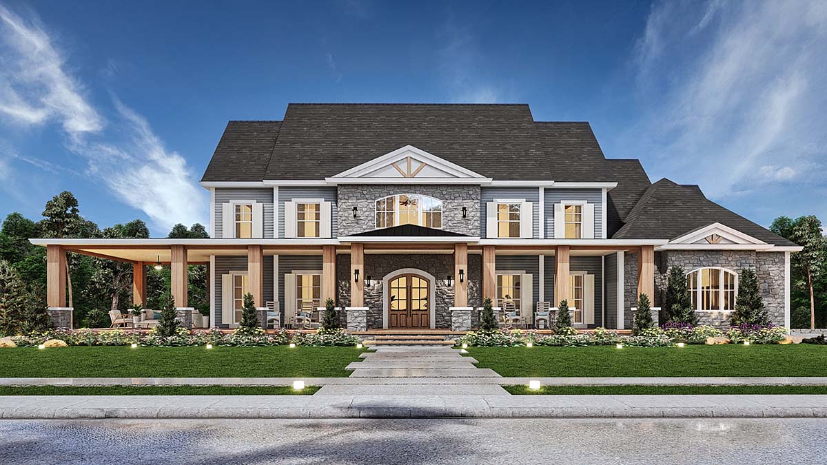 Country, Southern, Traditional Plan with 3986 Sq. Ft., 3 Bedrooms, 4 Bathrooms, 3 Car Garage Elevation