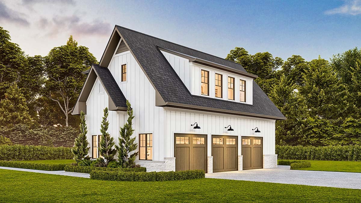 Country, New American Style, Traditional Plan with 940 Sq. Ft., 1 Bedrooms, 1 Bathrooms, 3 Car Garage Elevation