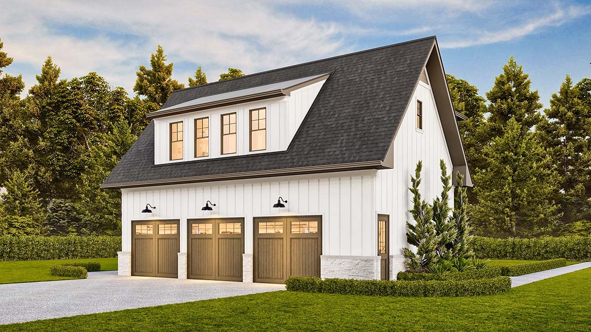 Country, New American Style, Traditional Plan with 940 Sq. Ft., 1 Bedrooms, 1 Bathrooms, 3 Car Garage Picture 2