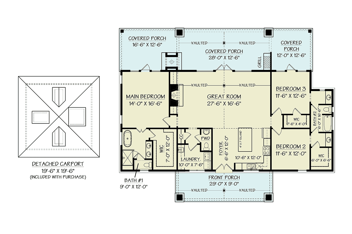 Country Craftsman Farmhouse Level One of Plan 72273