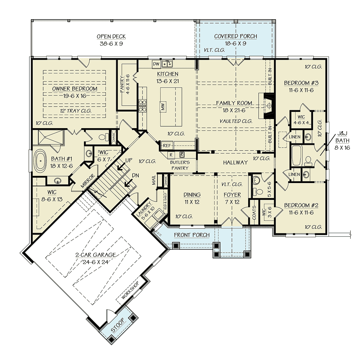 Country Craftsman New American Style Traditional Level One of Plan 72274