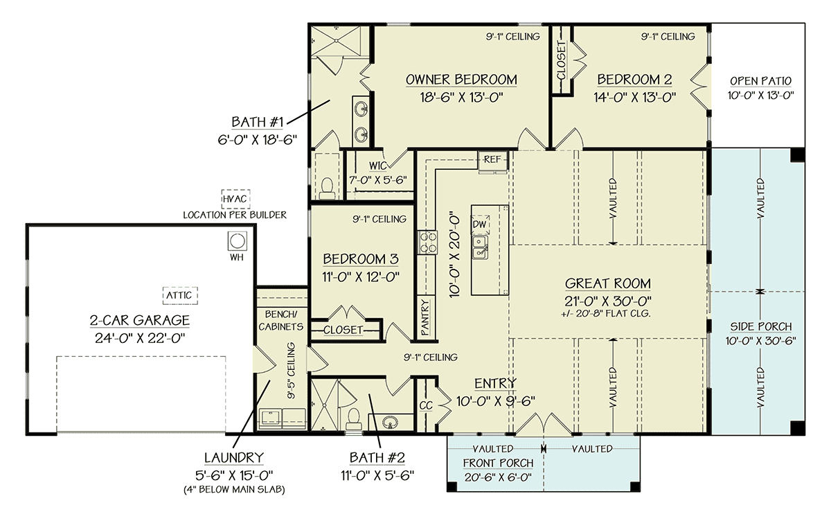 Country Craftsman Ranch Level One of Plan 72275