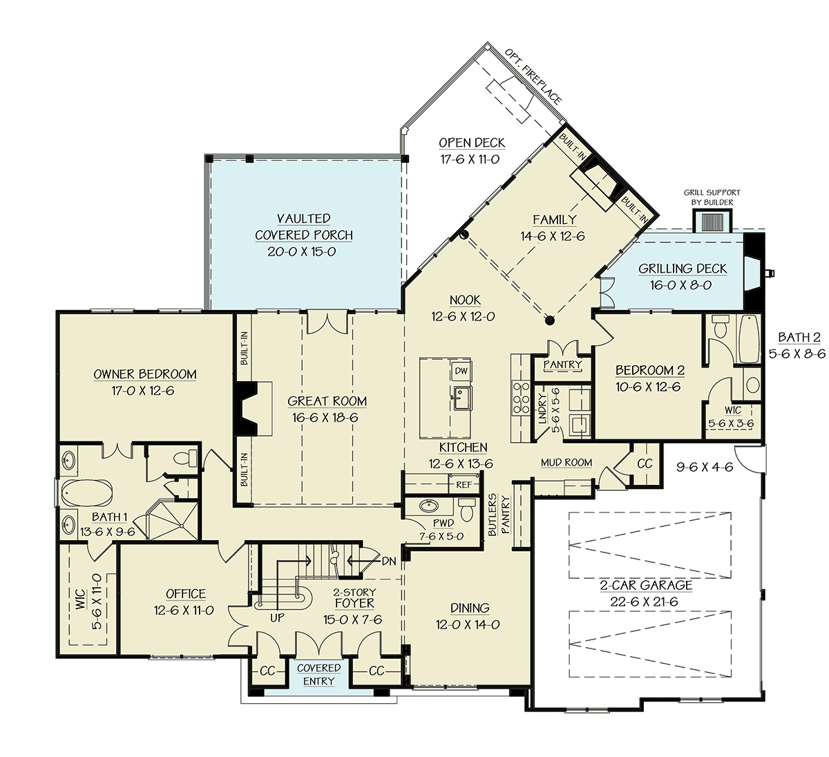Country Craftsman New American Style Traditional Level One of Plan 72276