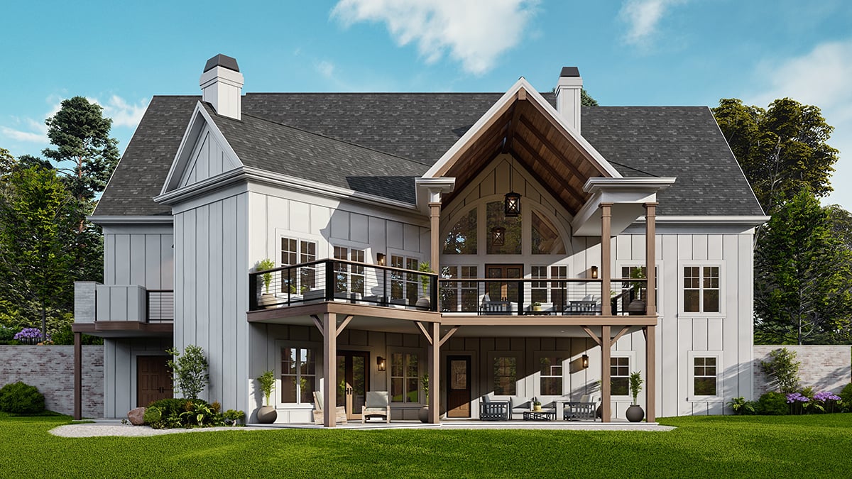 Country, Craftsman, New American Style, Traditional Plan with 3350 Sq. Ft., 4 Bedrooms, 5 Bathrooms, 2 Car Garage Rear Elevation