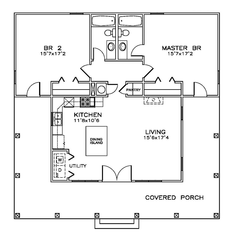 Cottage Florida Southern Level One of Plan 72317