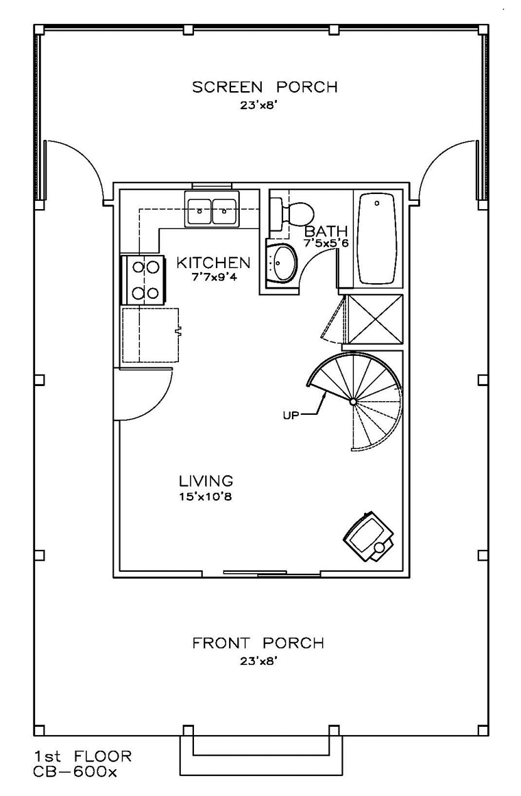 Cabin Cottage Southern Level One of Plan 72325