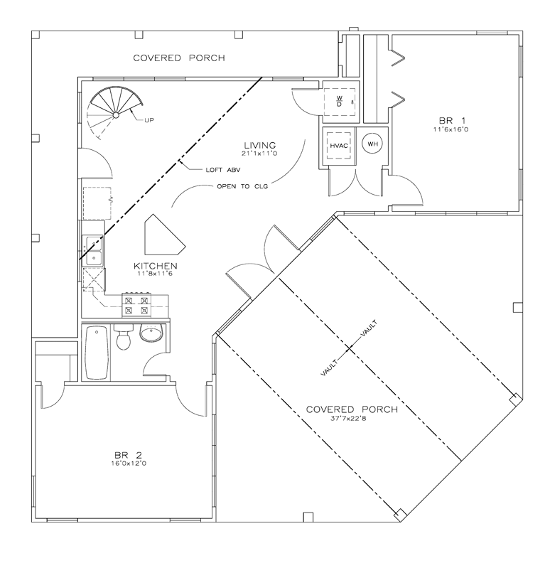 Cabin Cottage Southern Level One of Plan 72328