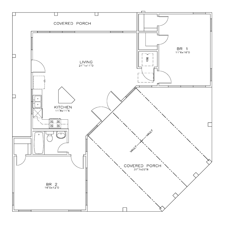 Cabin Cottage Southern Level One of Plan 72330