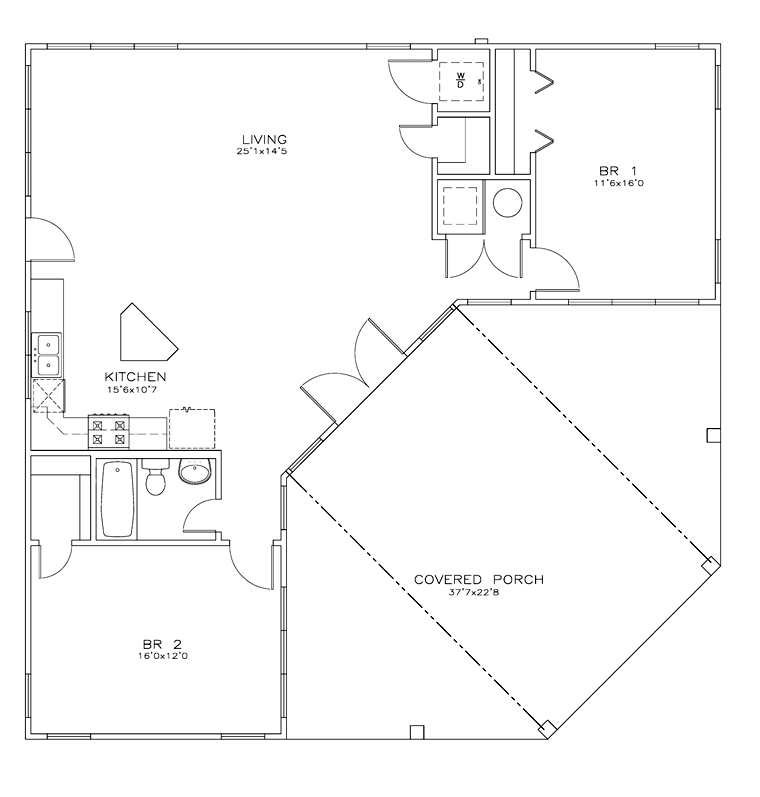 Cabin Cottage Southern Level One of Plan 72334