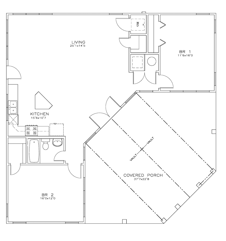 Cabin Cottage Southern Level One of Plan 72335