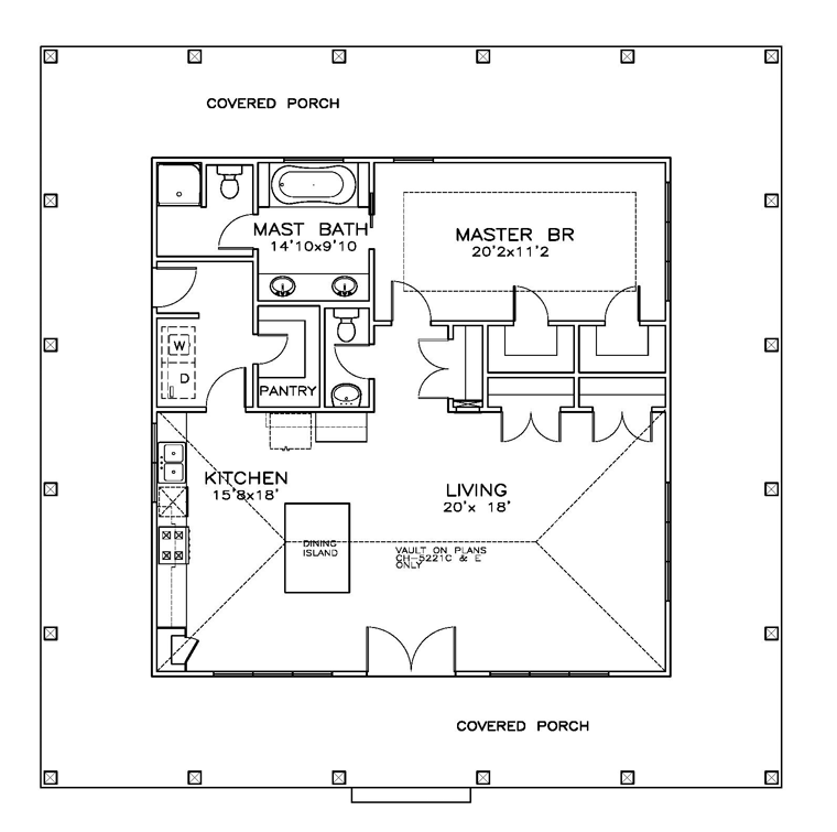 Cottage Florida Southern Level One of Plan 72361