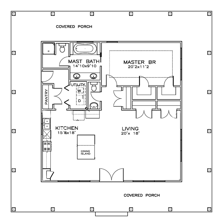 Cottage Florida Southern Level One of Plan 72365