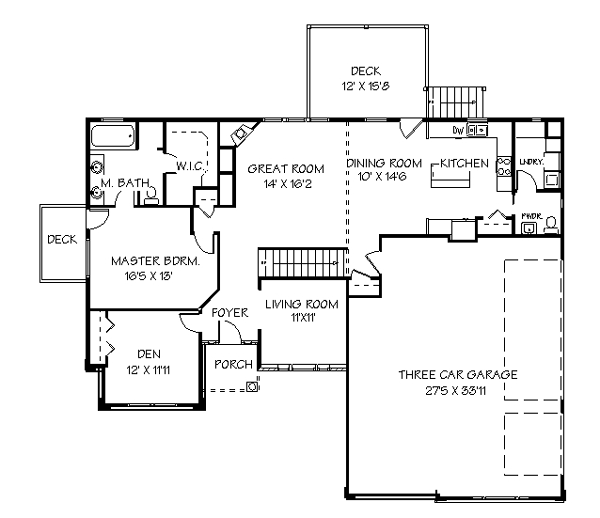 Plan 72437 | Traditional Style with 3 Bed, 3 Bath, 3 Car Garage