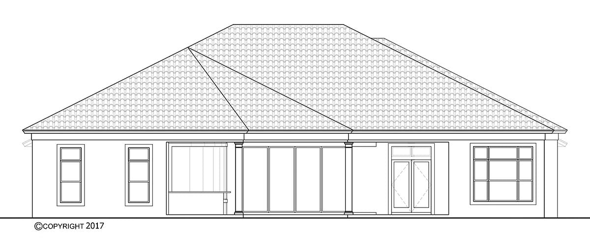 Coastal Florida Mediterranean Rear Elevation of Plan 72807