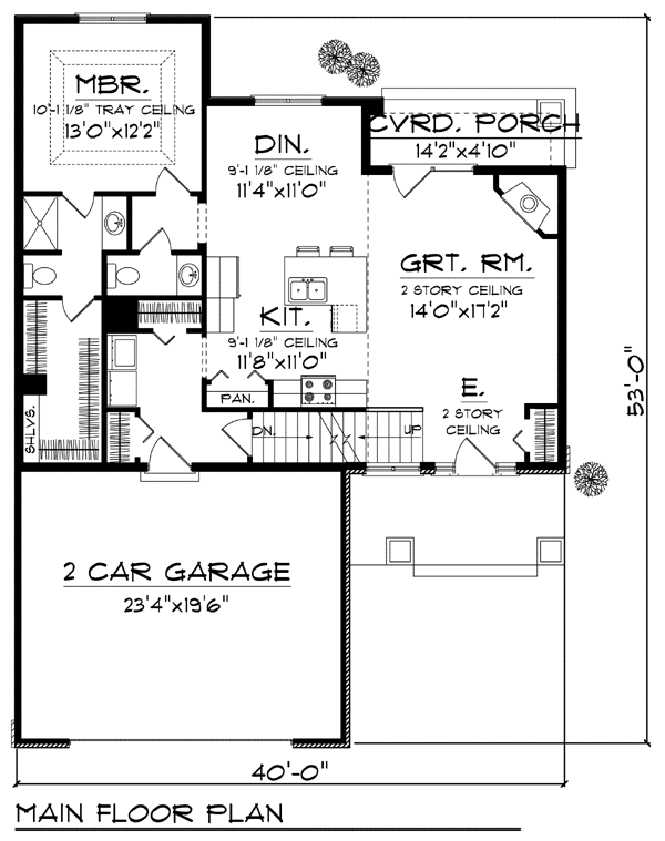 Craftsman Narrow Lot Level One of Plan 72902